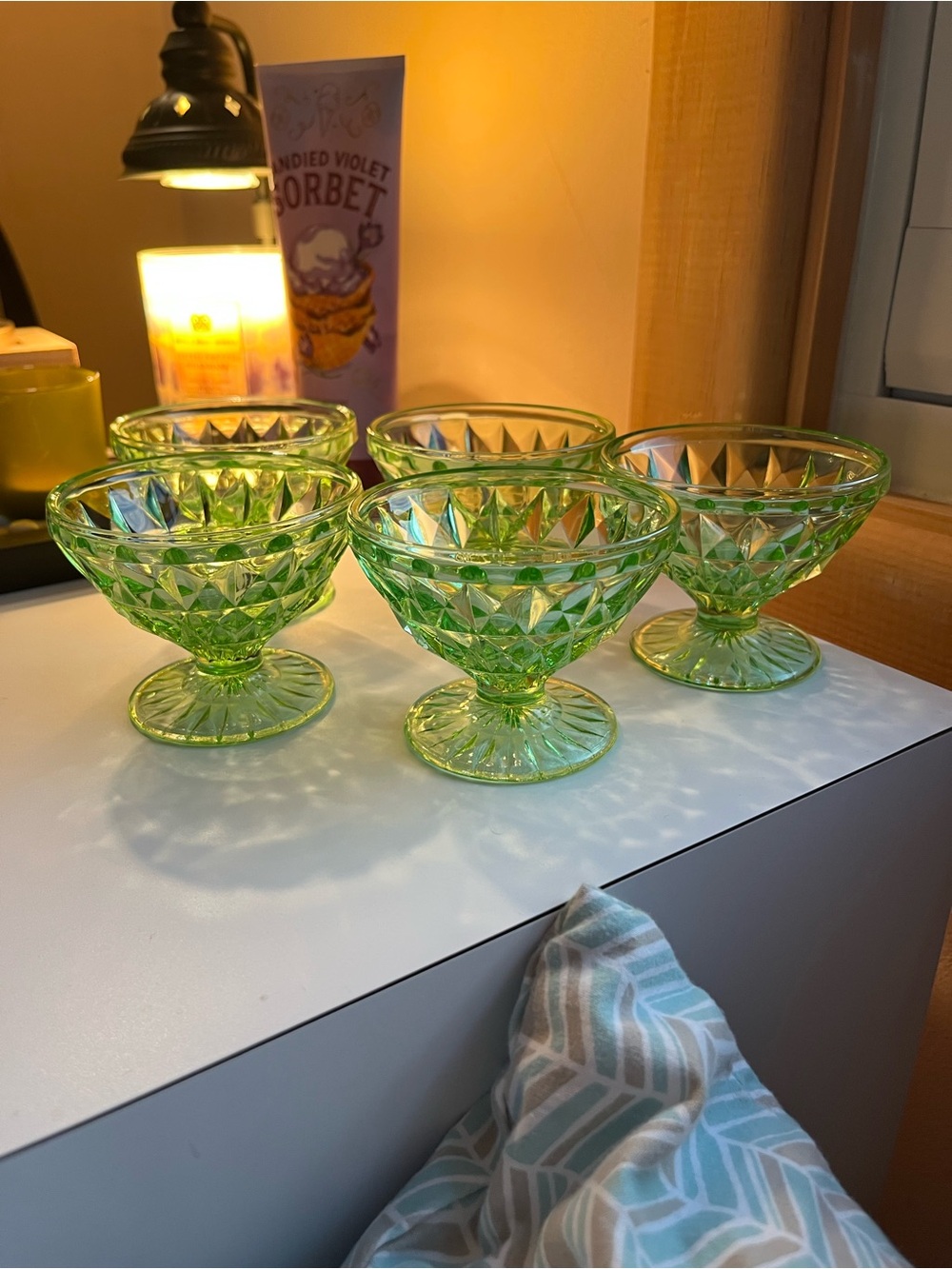 Jeannette Green Windsor footed sherbet uranium glasses